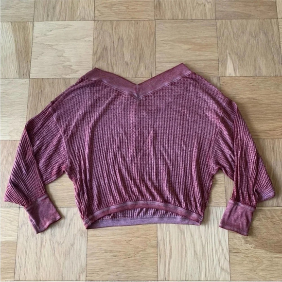 Free People We The Free XS South Side Oversized Thermal Top Cinnamon Waffle - Picture 3 of 8